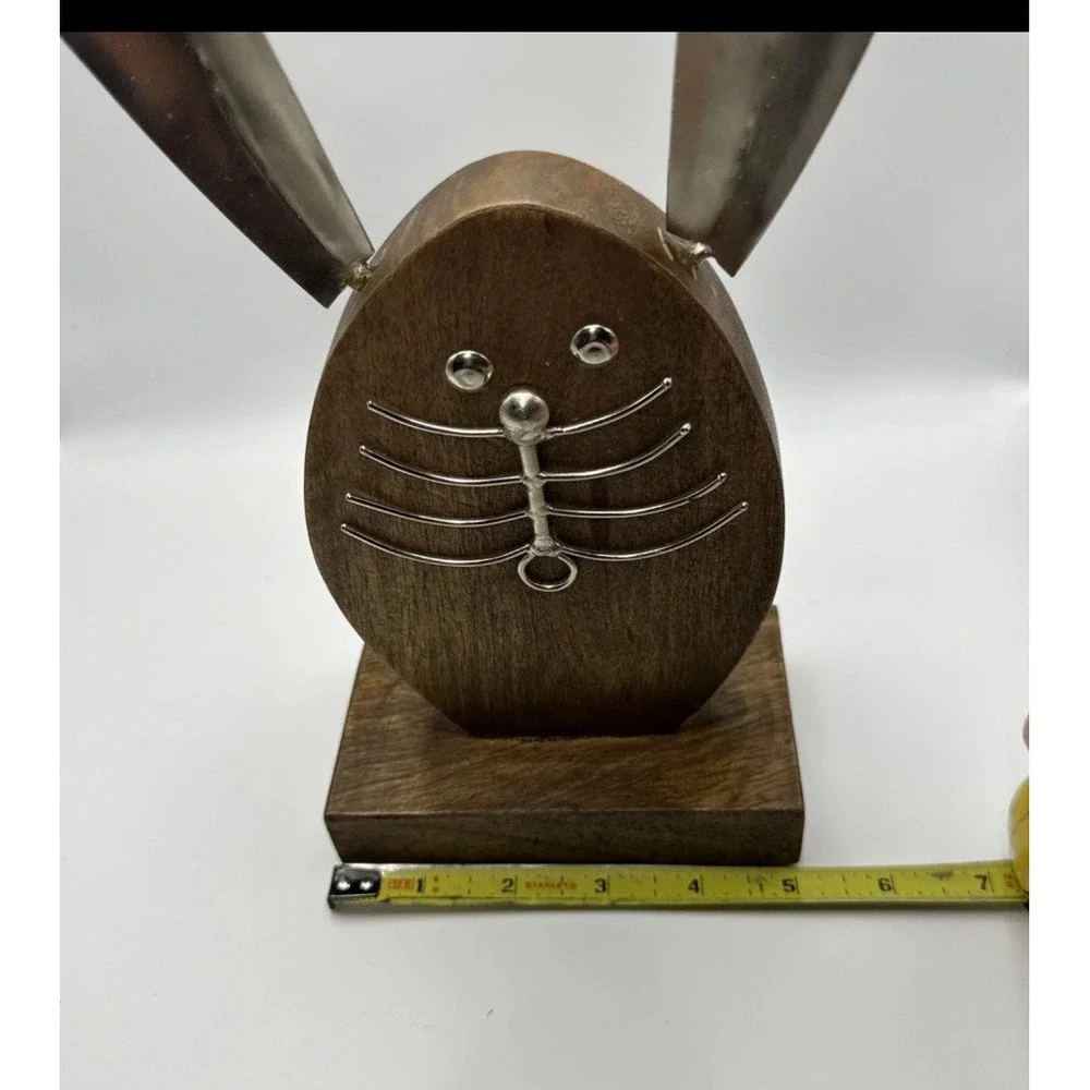 Wooden Bunny Animal Decor Silver Ears